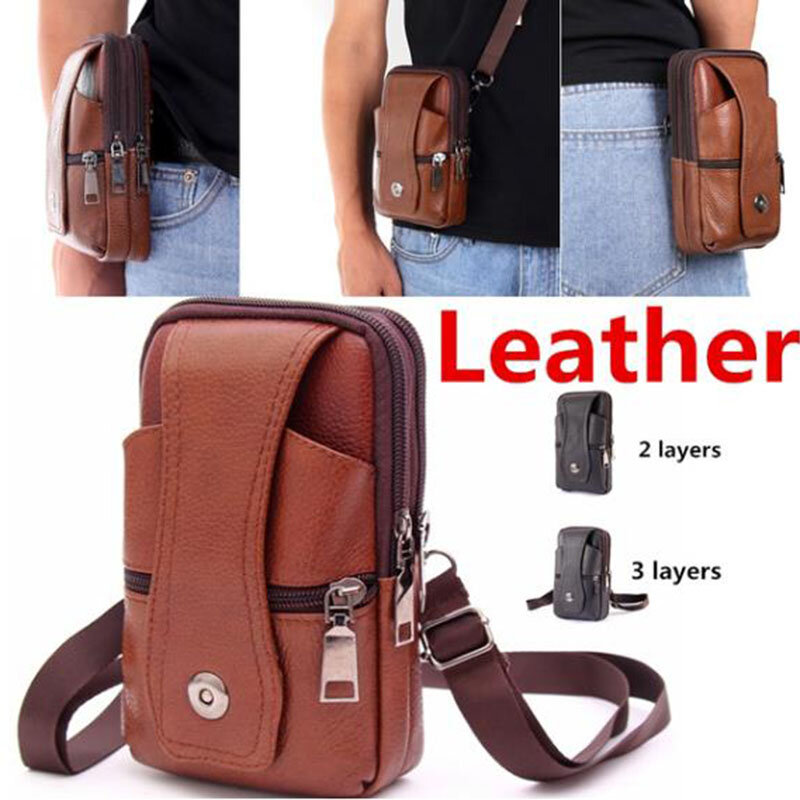 Men's New Genuine Leather Cowhide Vintage Belt Pouch Purse Fanny Pack Waist Bag For Cell Phone Belt Pack Loop Waist Bag Holster