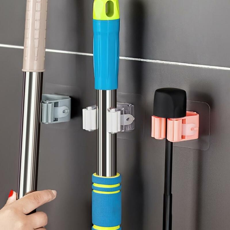 Punch-free Adhesive Hooks Wall Mounted Mop Organizer Holder Brush Broom Storage Rack 7 Color Kitchen Bathroom Accessories