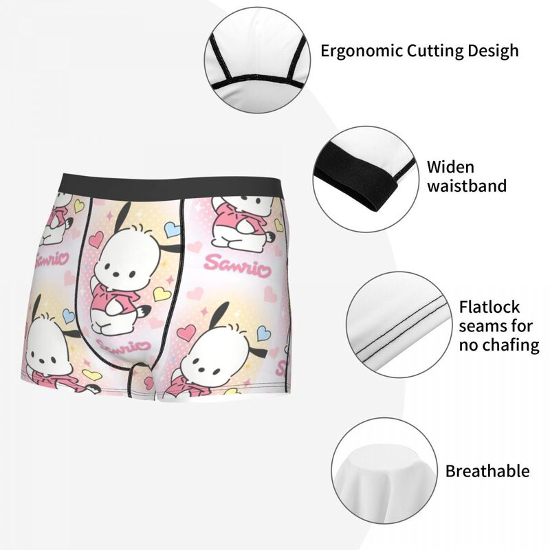 Personalizado 3D Impresso Dos Desenhos Animados Boxer Shorts, Cuecas Respiráveis, Cuecas Cuecas, Roupa Interior para Homme, Pochacco Sanrio