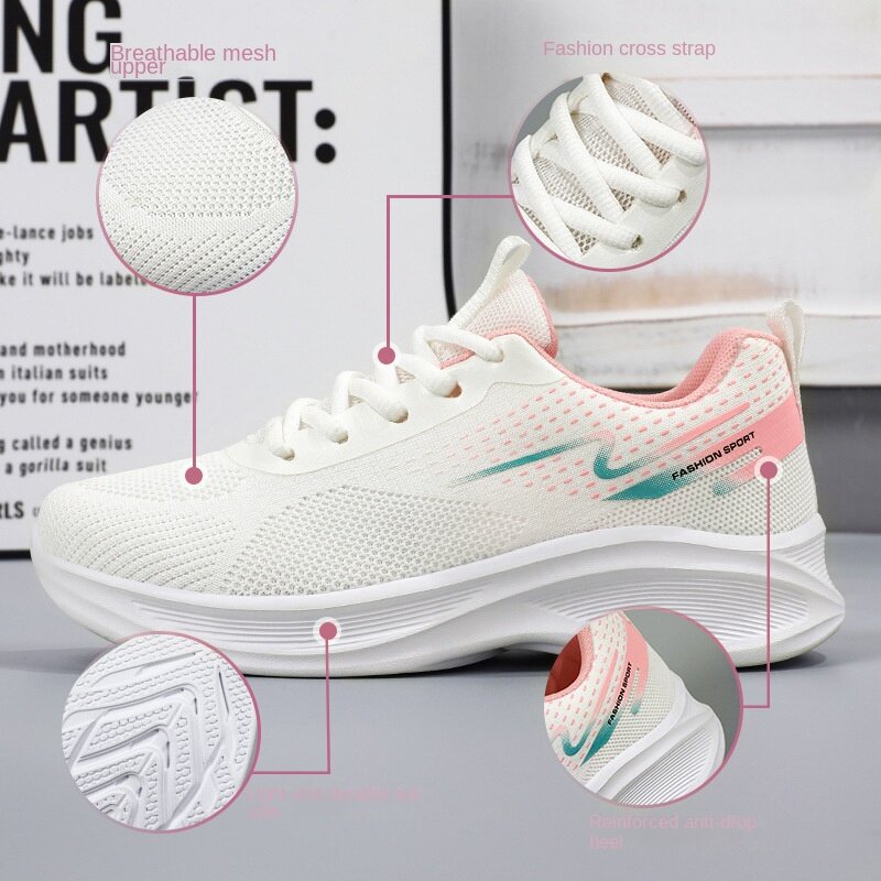 Sports Shoes Spring 2024 New Running Mesh Lightweight, Comfortable and Breathable Thick Sole Shoes Little White Shoes for Studen