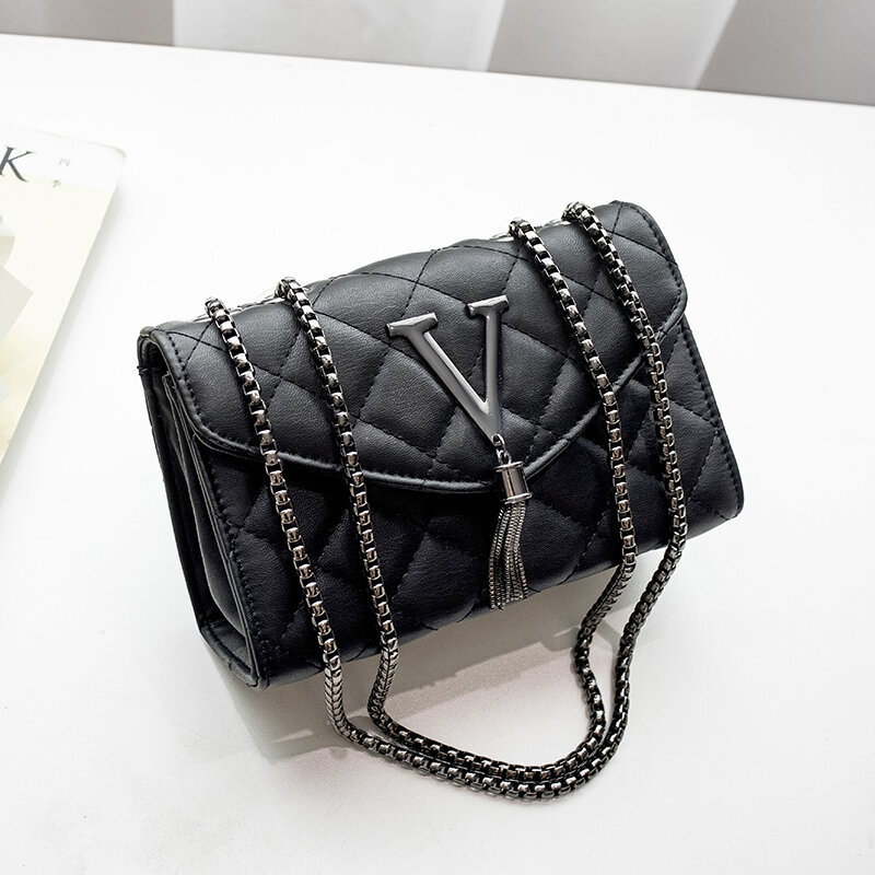 Borse e borsette di lusso nere borsa a tracolla Messenger in pelle PU da donna borsa a tracolla femminile scozzese marca trapuntata con nappe