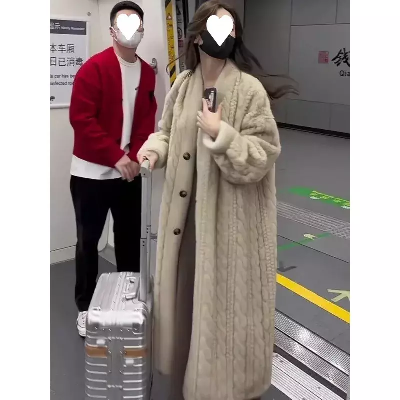 Zagęścić imitacje norek płaszcze ze sztucznego futra zimowe średniej długości futrzane płaszcze luksusowa wysokiej jakości odzież wierzchnia Twist damska koreańska kurtka