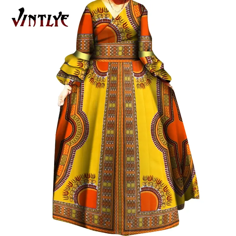Gaun Panjang Wanita Afrika Gaun Afrika Bazin Riche Lurus Gambar Cetak Ankara Pakaian Wanita Dashiki Mode Selendang Wy5975