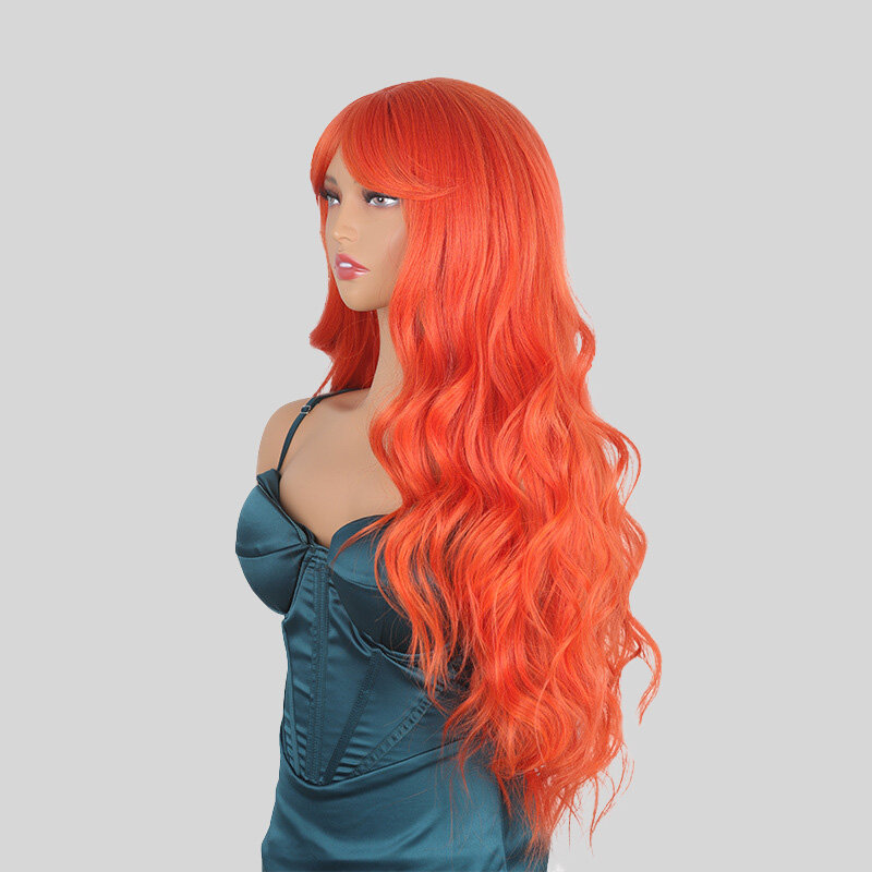 SNQP-laranja centro-partida peruca encaracolada para mulheres, nova peruca de cabelo elegante, cosplay diário, festa, resistente ao calor, aparência natural, 31"