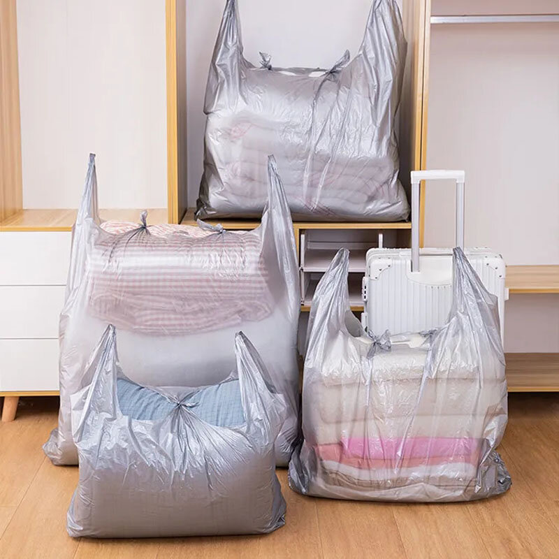 Saco plástico extra grosso para armazenamento de roupas, saco conveniente para bagagem de mão, grande capacidade