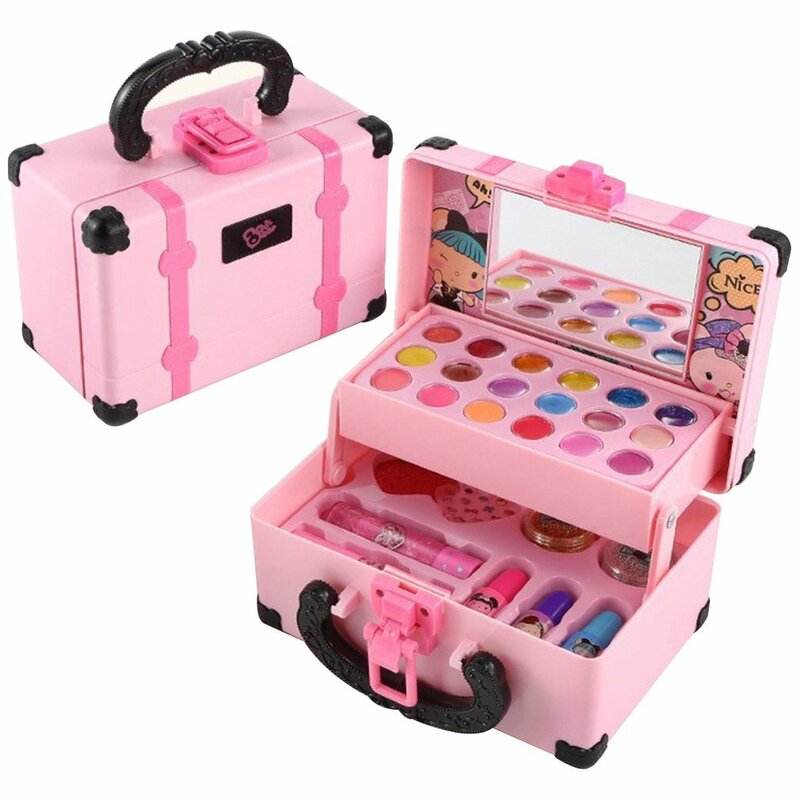 女の子のためのメイクアップボックス,プリンセスメイク,おもちゃセット,口紅,アイシャドウ,安全性,無毒,子供のためのオリジナルキット
