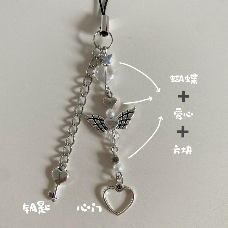 Gothic Cross Vintage Y2K Phone Charm Heart Wing Butterfly Accessories Lanyard String for Bag Purse Backpack Wallet Pendant Deco