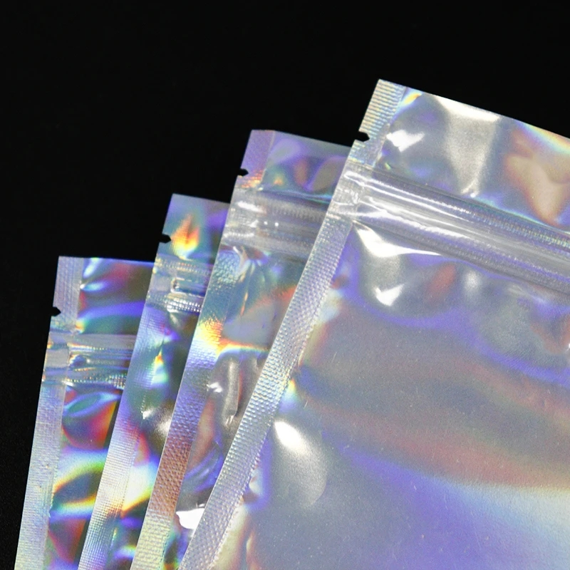 Sobres de plástico autosellantes con láser, bolsas holográficas para almacenamiento de joyería, embalaje de mensajería, autoadhesivo, 10 piezas