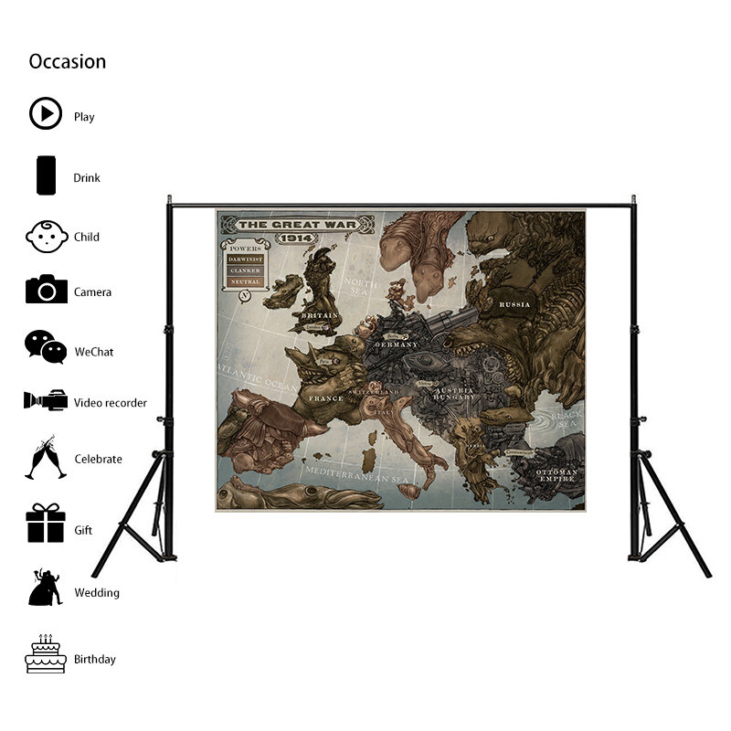 Toile de carte de l'Europe, Affiche d'art mural de la grande guerre, Peinture de décoration, Salle d'irritation, ApprentiCumbria culturel, Année 1914, A1, 84x59cm