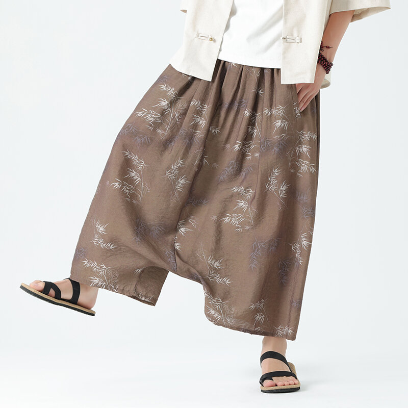 Summer Casual Men Wide Pants Loose Plus Size Harem Pants Male Chinese Style  Fashion Oversized Trousers Men Skirt Pants 5XL
