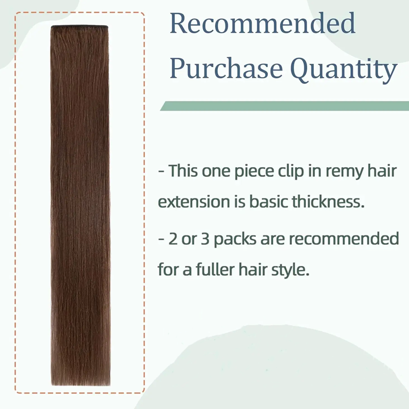 Straight 3/4 Full Clip in Human Hair Extensions 100% Real Human Hair One Piece/5 Full Head-Thicker Standard Weft Color#8