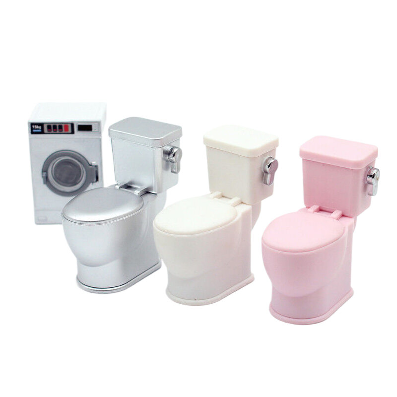 1/12 Dollhouse Simulated Flushing Toilet With Flushing Sound Dollhouse Bathroom Furniture Decoration Dolls House Accessories