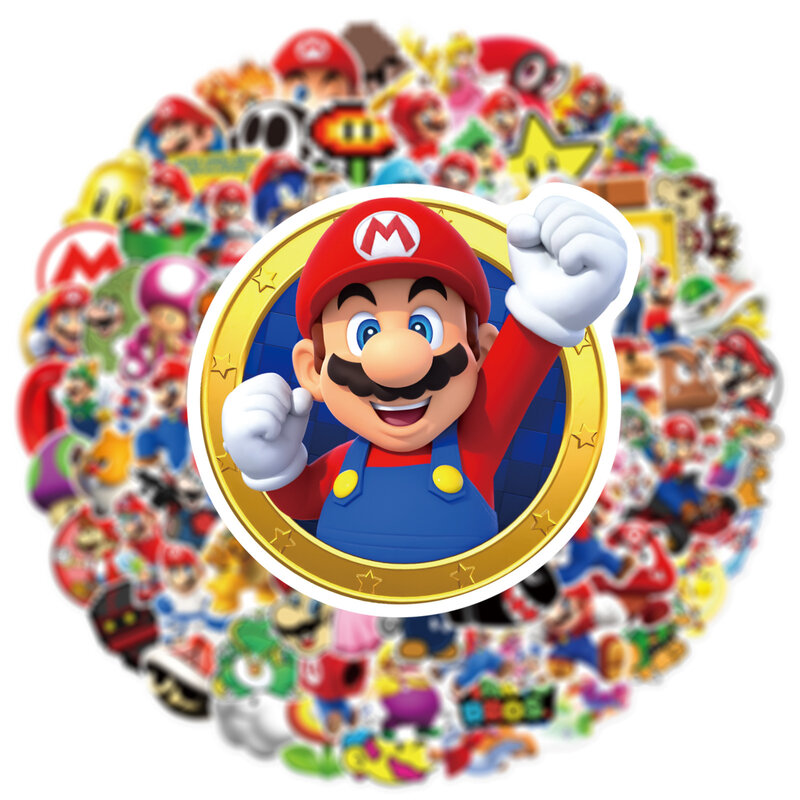 Super Mario Cartoon Adesivos para Crianças, Adesivo Decalque Impermeável, Laptop, Notebook, Skate, Geladeira, Telefone, Brinquedos, 10 Pcs, 25 Pcs, 50 Pcs, 100Pcs