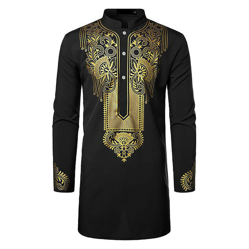 Abaya Thobe-T-shirt à la palangre arabe pour homme, kaftan Henley, robe unie à bandes, style musulman