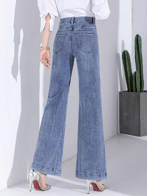 Rozciągliwa, luźna, proste dżinsy damska damska Oversize 6xl Streetwear z szerokimi nogawkami spodnie dżinsowe koreańskie Casual Vintage Kot Pantolon