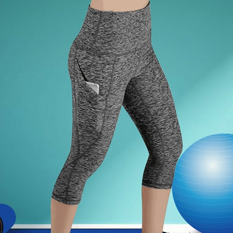 Legginsy 3/4 spodnie damskie Capri swobodne spodnie sportowe spodnie z wysokim stanem Fitness boczne kieszenie sportowe legginsy projektu
