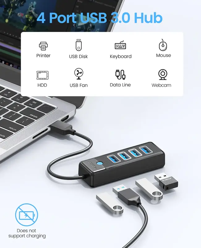ORICO-Multi Tipo C Splitter, USB 3.0 HUB, 5Gbps, Alta Velocidade, Adaptador OTG para PC, Acessórios de Computador, Macbook Pro, 4 Portas