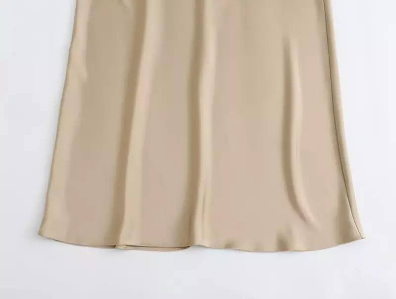 Donne New Chic Fashion Silk satin texture Solid slim O Neck Midi Dress Vintage manica corta abiti femminili robe Mujer