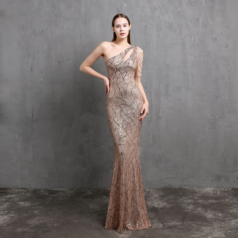 Sparkling Sequins Evening Dress Luxruy Glitter One Shoulder Sleeveless Beading Wedding Party Prom Gowns Designer Robe De Mariée