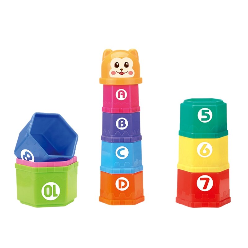 赤ちゃん,子供のクマのビルディングブロック,デジタル果物,六角形の水,バスのおもちゃ,直接配達用の教育用スタッキングカップ