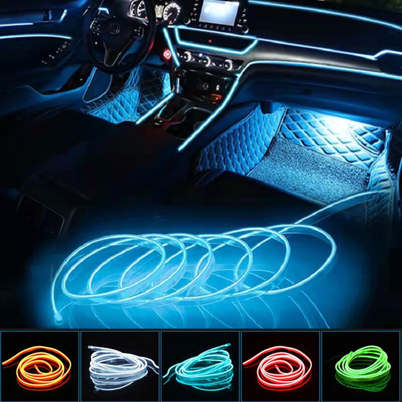Auto Sfeer Lamp Auto Interieur Verlichting Led Strip Decoratie Guirlande Wire Rope Tube Line Flexibele Neon Licht Usb Drive