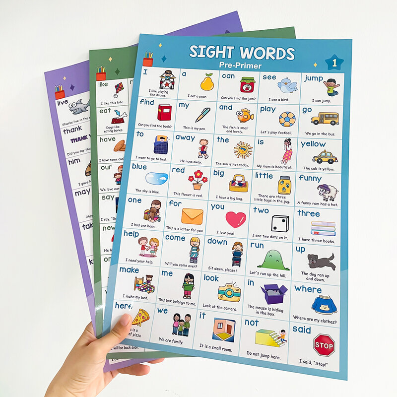 6 Poster Kinder Sicht wörter & Wort familien lernen a3 Poster Klassen zimmer Dekoration für Kinder Vorschule Lehrmittel