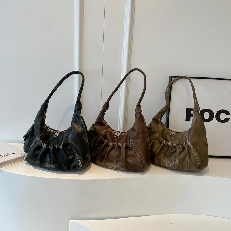 Linke Seite Retro Leder Umhängetaschen für Frauen 2023 Winter Vintage Achsel Tasche Handtaschen und Geldbörsen neueste Mode Handtasche