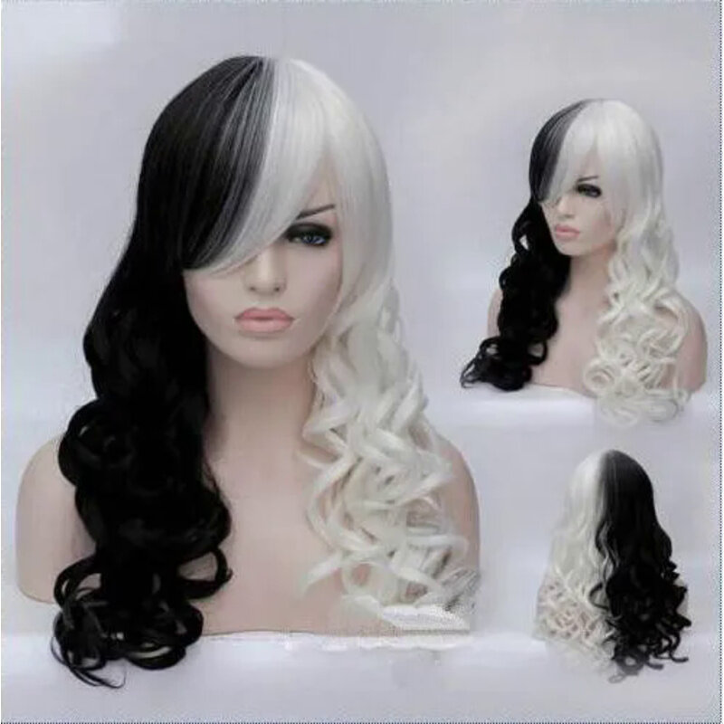 Bla fashion women's cosplay wig white synthetic long curly moms anime wig cap