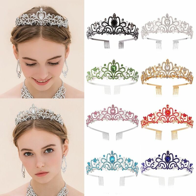 Ikat kepala pernikahan Prom aksesori rambut pengantin mahkota Tiara perak dengan sisir putri berlian imitasi mahkota ikat kepala kristal