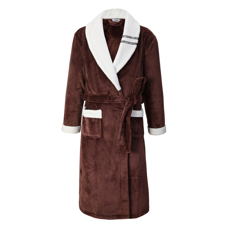 Coral Fleece Bathrobe Gown Autumn Winter Sleepwear Nightwear Loose Casual Home Wear Warm Thickened Flannel Men Robe Loungewear
