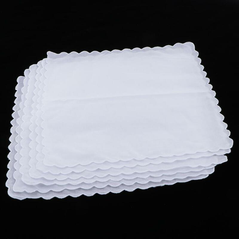 6x Cotton Solid White Handkerchief Hankies Square DIY Wave Edge
