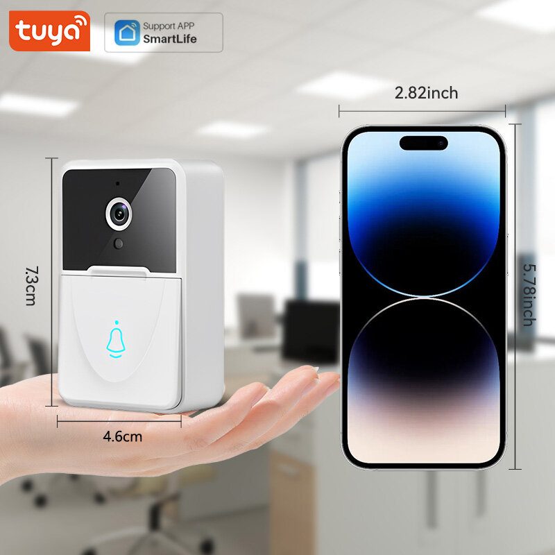 Tuya-Sonnette vidéo sans fil avec batterie aste, Wi-Fi, caméra 62HD, détection de mouvement PIR, sonnette visuelle domestique