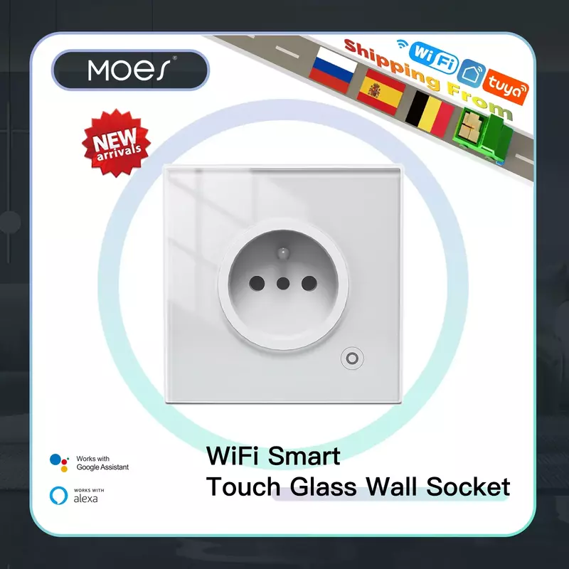 WiFi Tuya Smart 16A Socket Glass Panel Outlet Power Monitor Touch Plug Relay Status Light Mode Adjustable Smart Life App Alexa
