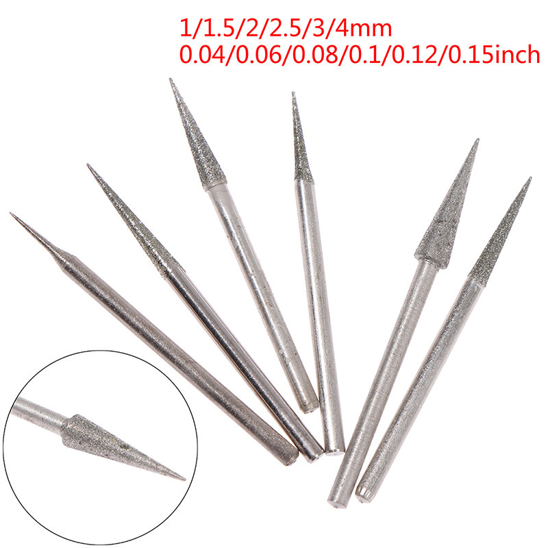 ダイヤモンドグラインダーヘッド、バリ、彫刻、カービングツール、針、1-4mm、2.35mm、6個