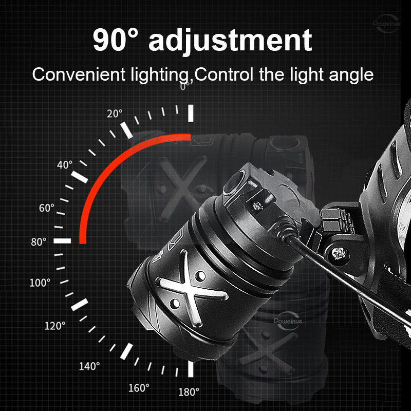 매우 밝은 고출력 LED 헤드램프, 충전식 헤드 손전등, 낚시 헤드라이트, 18650 헤드램프, 800W