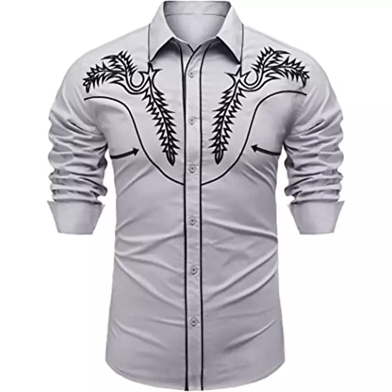 Camisa estilo ocidental com estampa floral, impressão 3D branca, botões de manga comprida de rua, estilista, roupas casuais, 2023