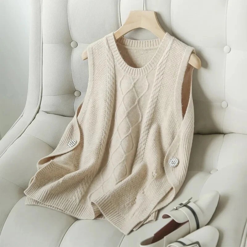 2024 New Autumn Winter Korean Pullover Knitted Sweater Vest Women's Fashion Sleeveless Waistcoat Ladies Slim Solid Vest Female