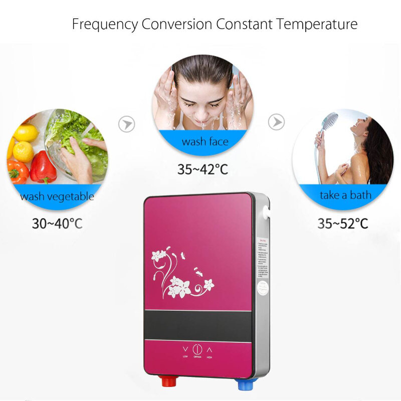 6500W 220V110V Electric Hot Water Heater Tankless Instant Heating Bathroom Self-checking Automatically Safety With Shower Nozzle