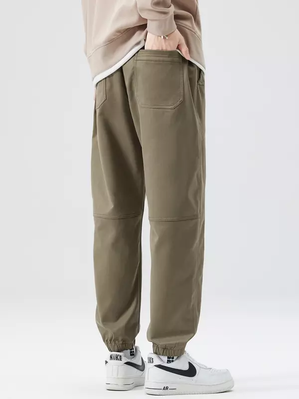 2024 nowe jesienne spodnie Cargo męskie koreańskie modne paski w talii ciężkie poliestrowe luźne spodnie do biegania męskie luźne spodnie z paskami