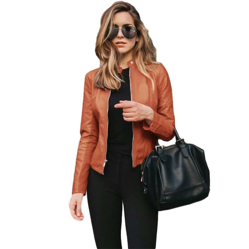 2023 Suit jacket Women Bike  Coat  PU Leather Outwear Zipper Outfit Spring Autumn WomeFashion Short  Thin Female Jacket