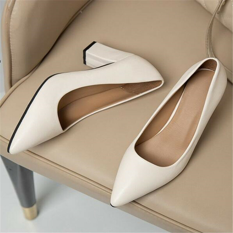 Women Pumps High Heels Pointed Toe Shallow Comfort Office Shoes Woman Wedding Square Heel Heels Ladies Dress Shoes