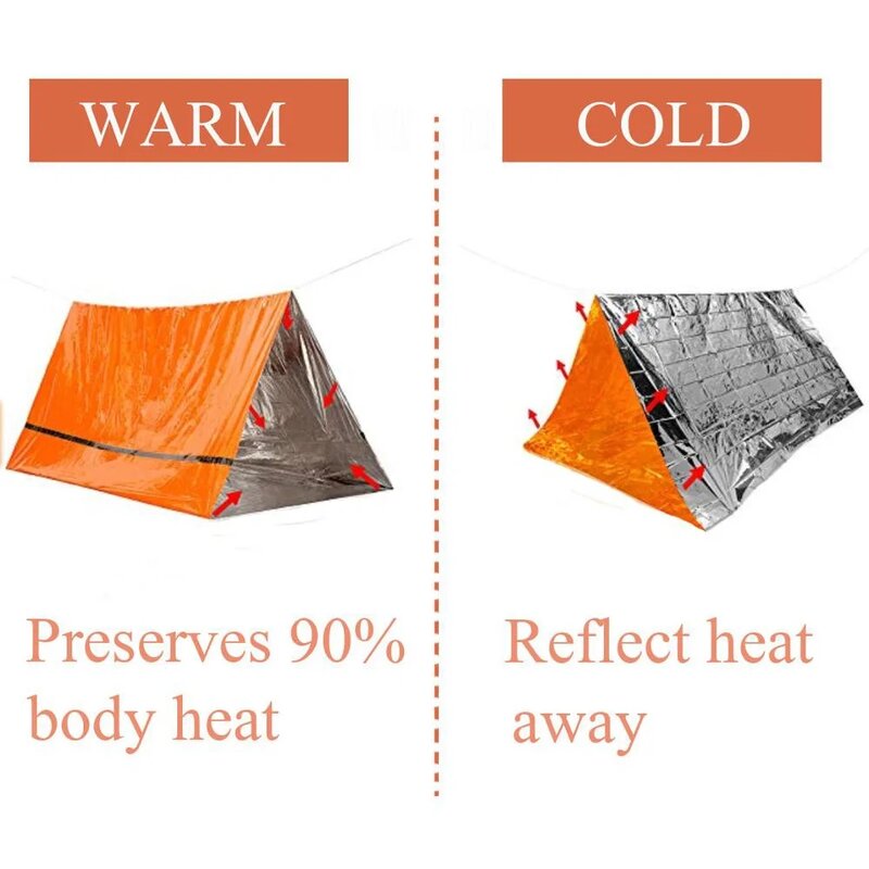 2 orang darurat Shelter Bivy Kit tenda kelangsungan hidup Mylar tabung tenda kantong tidur tahan air luar ruangan SOS selimut termal dapat digunakan kembali
