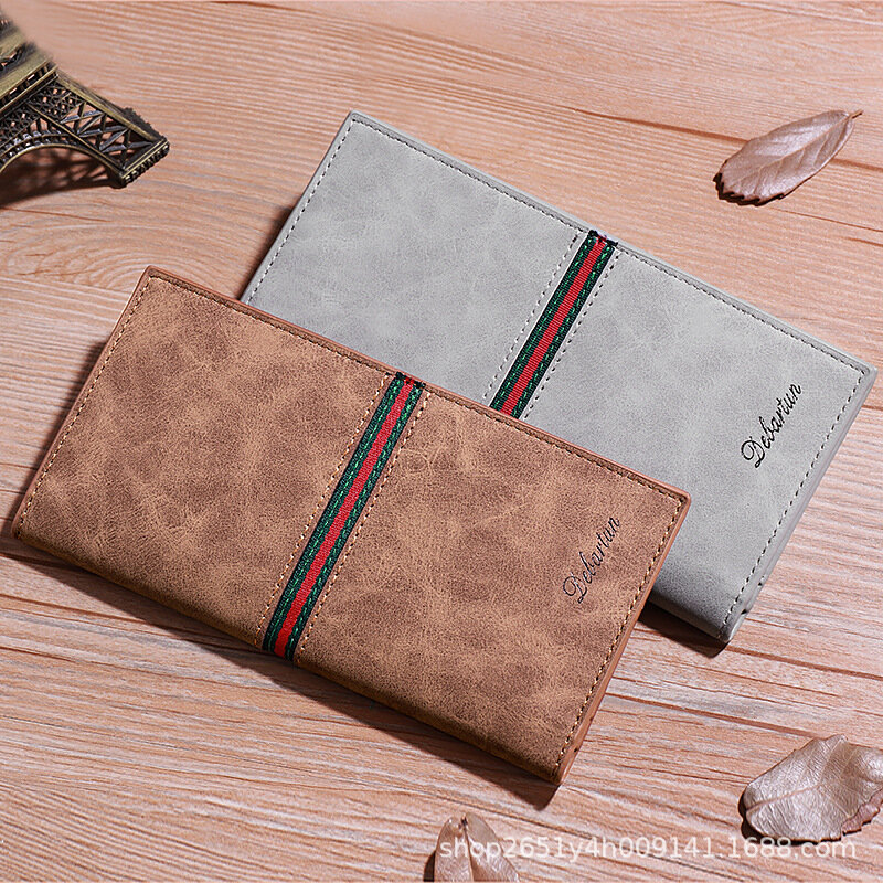 Męski portfel z długi nowy, prosty, cienki, portfel z wieloma kartami, bifold w stylu retro, otwarte płytki torba na karty skórzany portfel