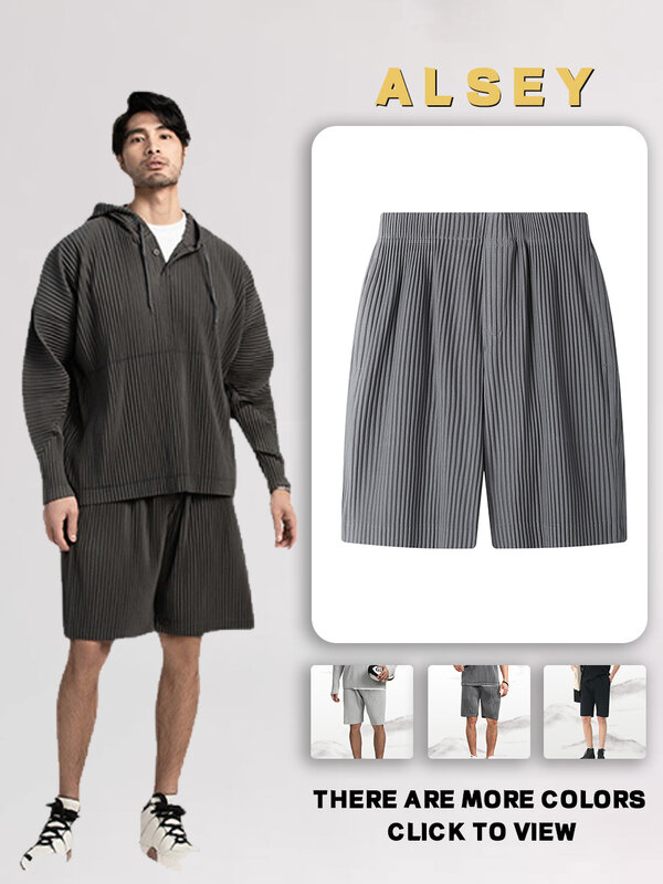 ALSEY Miyake Pleated Man Pants Loose Casual Men's Clothing Sports Shorts Not Tight Solid Color Shorts Men 2023 Summer New