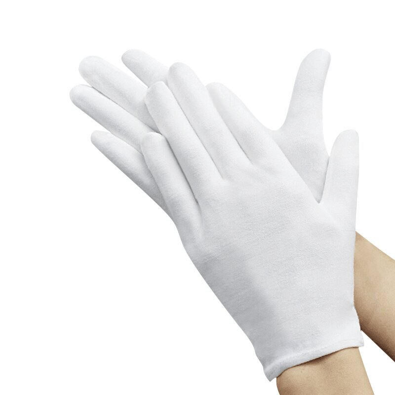 Guantes de algodón para hombre y mujer, protectores de manos de dedo completo, color blanco, para camareros, conductores, joyas, trabajadores, absorción del sudor, 1 par