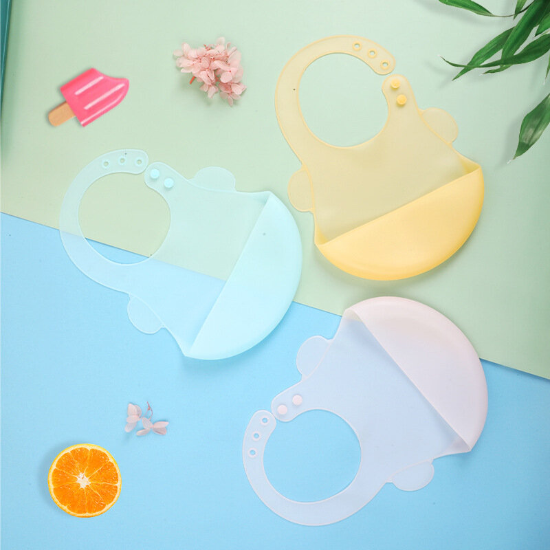 Soft Baby To Eat Food Tableware Bib Items Cute Cartoon Animal Transparent Silicone Waterproof Apron for Infant Boy Girl Newborn