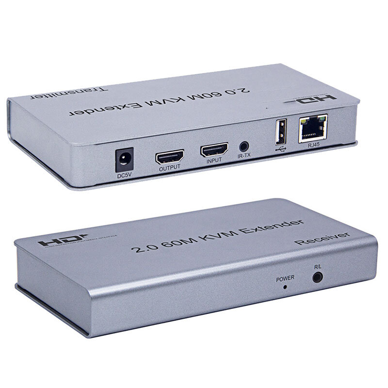 Extensor HDMI com cabo usb, 4k 60hz, 2.0, kvm, 60m, ethernet, cat5e/6, 1080p, suporte para mouse e teclado