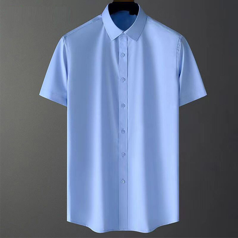 P69 Męska letnia biała koszula z krótkim rękawem Business Formal Ice Silk Cienka koszula na co dzień Niebieska koszula garniturowa Podszewka garnituru weselnego