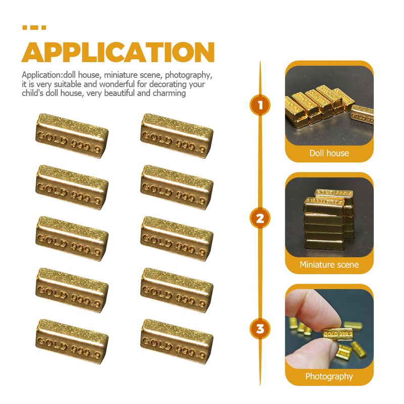 10 Pcs Miniature Gold Brick Building Blocks Dollhouse Golden Ingot Alloy Bullion Model