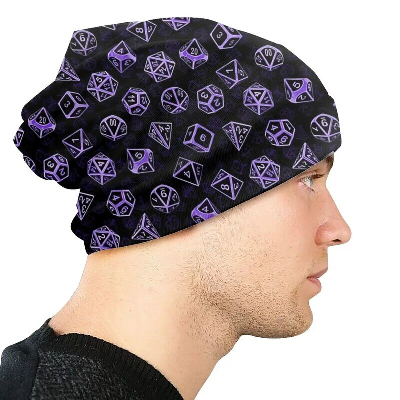 D20 Conjunto de dados patrón (púrpura) gorros Pullover Cap cómodo, sombrero de punto para hombre y mujer adultos